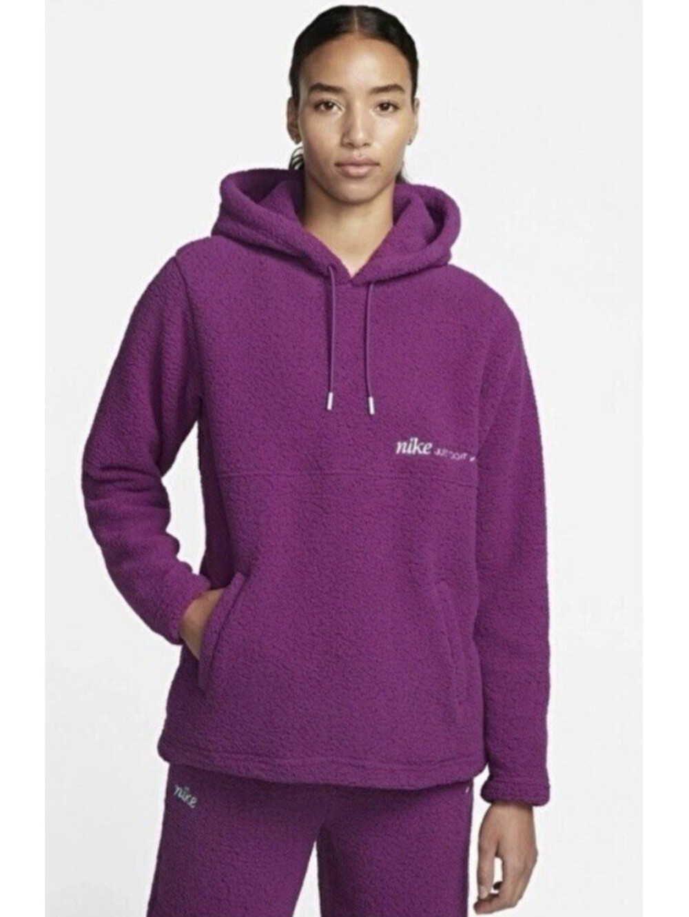 Nike Purple Sherpa Hoodie M Therma Fit Cozy Core Pullover Oversized Sweatshirt